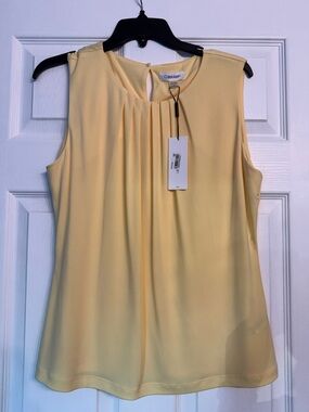 Calvin Klein Sleeveless Pleated Pastel Yellow Camisole